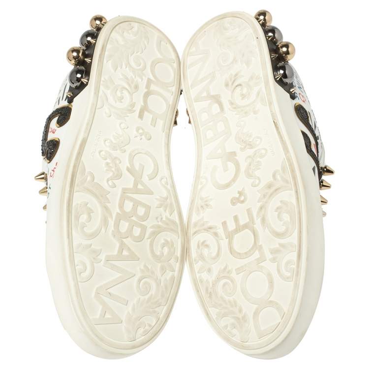 Pre Owned Dolce & Gabbana White Leather Portofino With Patch and Embroidery Low Top Sneakers Size 39