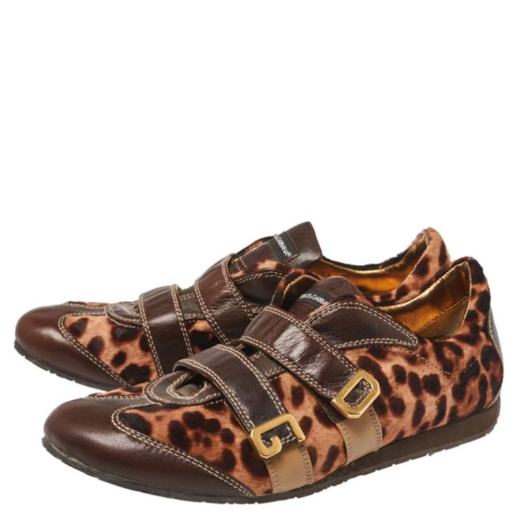 مملوكة مسبقًا Dolce & Gabbana Brown Calf Hair And Leather Strappy Sneaker Size 41