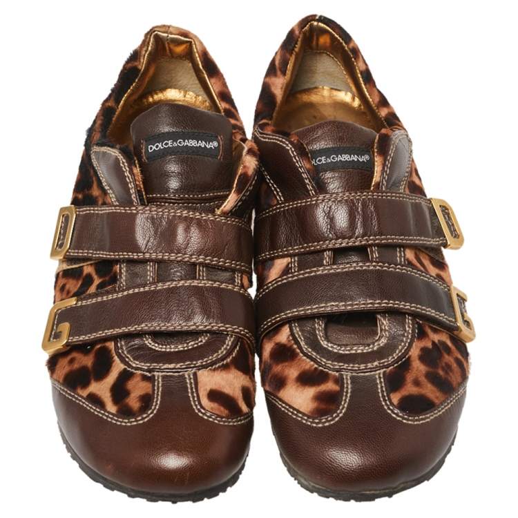 مملوكة مسبقًا Dolce & Gabbana Brown Calf Hair And Leather Strappy Sneaker Size 41