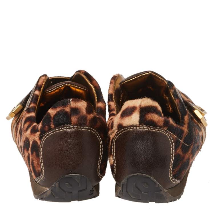 مملوكة مسبقًا Dolce & Gabbana Brown Calf Hair And Leather Strappy Sneaker Size 41