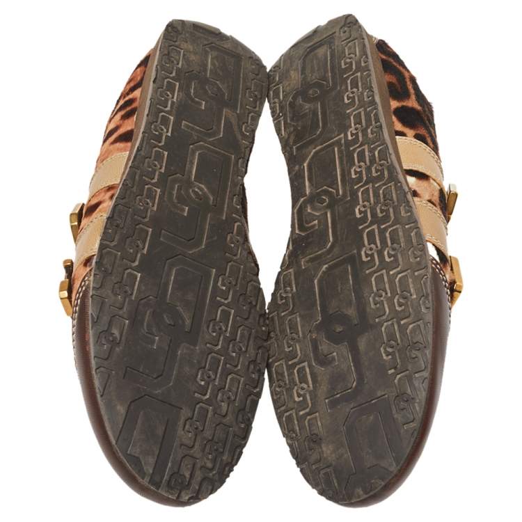 مملوكة مسبقًا Dolce & Gabbana Brown Calf Hair And Leather Strappy Sneaker Size 41