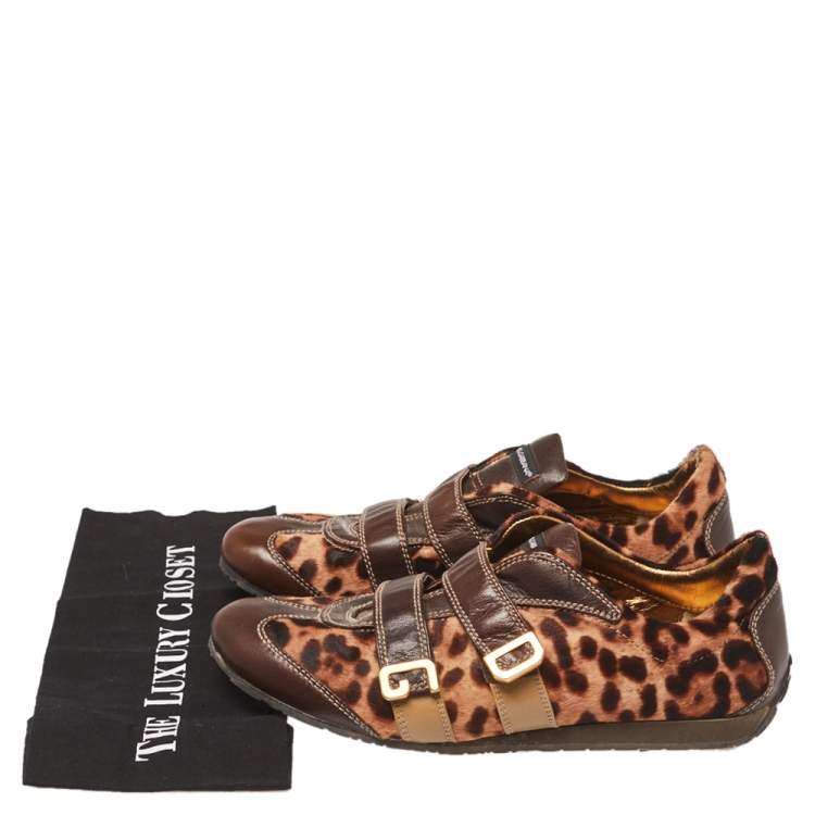 مملوكة مسبقًا Dolce & Gabbana Brown Calf Hair And Leather Strappy Sneaker Size 41