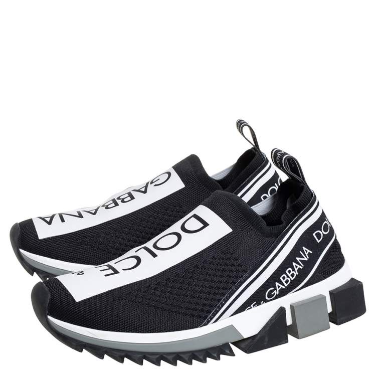 Pre Owned Dolce & Gabbana Black/White Knit Fabric Sorrento Slip On Sneakers Size 36