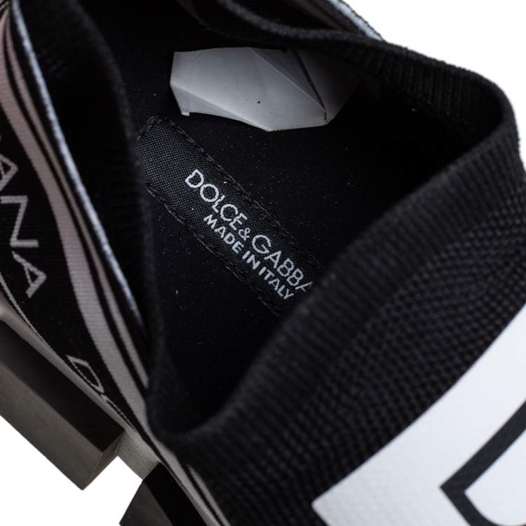 Pre Owned Dolce & Gabbana Black/White Knit Fabric Sorrento Slip On Sneakers Size 36