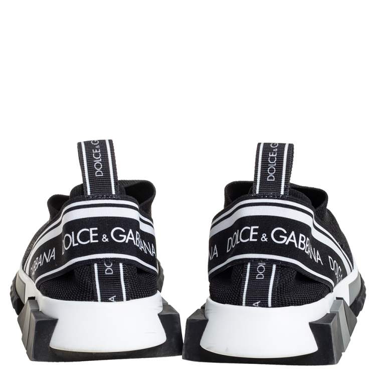Pre Owned Dolce & Gabbana Black/White Knit Fabric Sorrento Slip On Sneakers Size 36