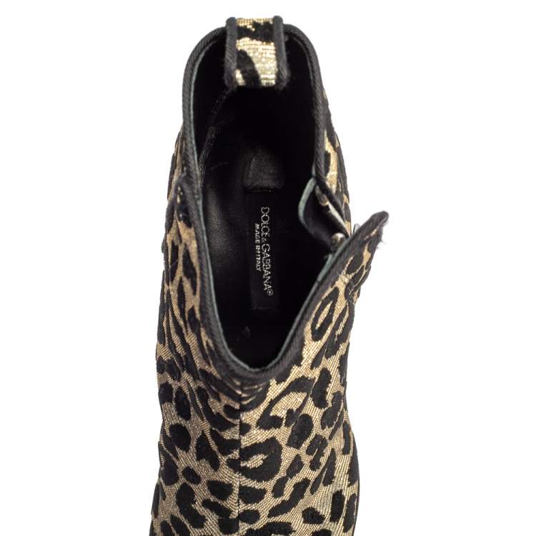 Pre Owned Dolce & Gabbana Multicolor Leopard Print Lurex Fabric Ankle Boots Size 37.5