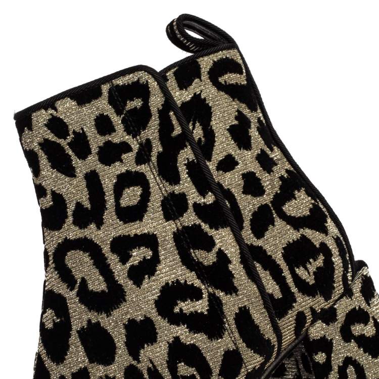Pre Owned Dolce & Gabbana Multicolor Leopard Print Lurex Fabric Ankle Boots Size 37.5
