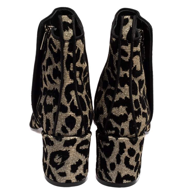 Pre Owned Dolce & Gabbana Multicolor Leopard Print Lurex Fabric Ankle Boots Size 37.5