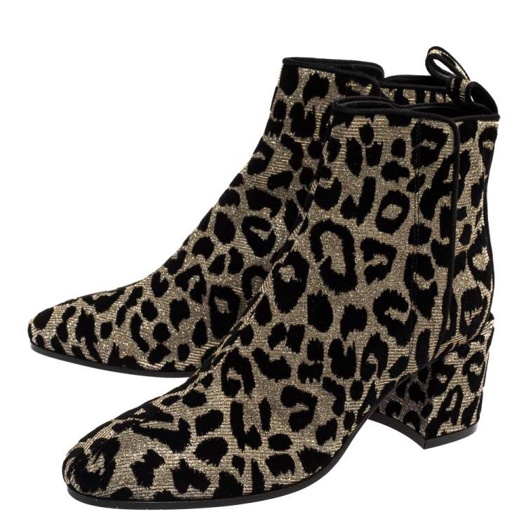 Pre Owned Dolce & Gabbana Multicolor Leopard Print Lurex Fabric Ankle Boots Size 37.5