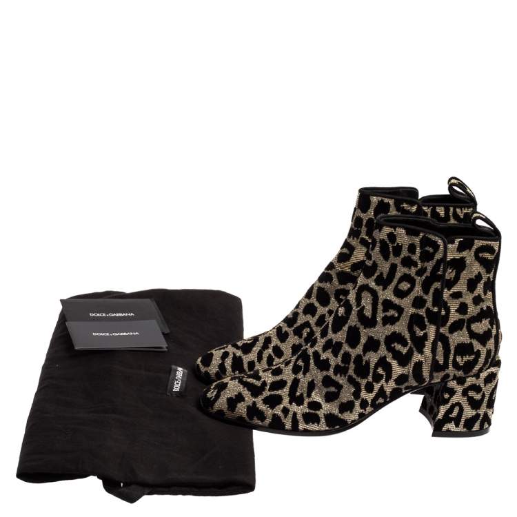 Pre Owned Dolce & Gabbana Multicolor Leopard Print Lurex Fabric Ankle Boots Size 37.5