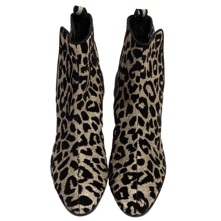 Pre Owned Dolce & Gabbana Multicolor Leopard Print Lurex Fabric Ankle Boots Size 37.5