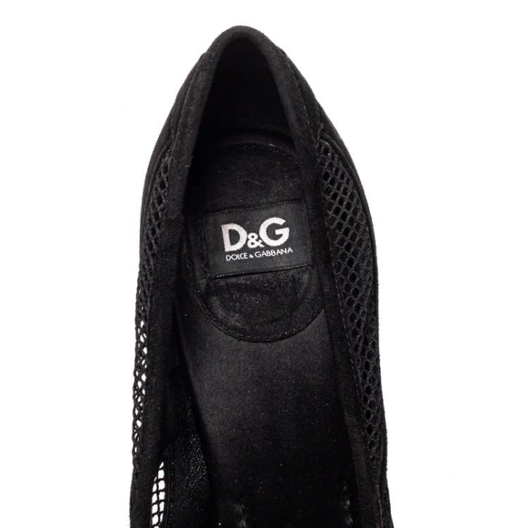 Pre Owned Dolce  & Gabbana Black Mesh And Suede Trims Peep Toe Pumps Size 37.5