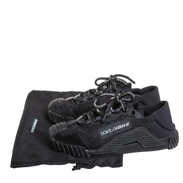 مملوكة مسبقًا Dolce & Gabbana Black Lace And Nylon Ns1 Low Top Sneakers Size 36
