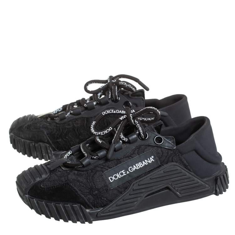 مملوكة مسبقًا Dolce & Gabbana Black Lace And Nylon Ns1 Low Top Sneakers Size 36