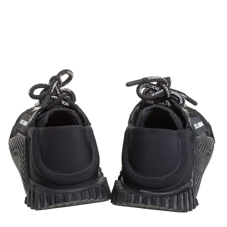 مملوكة مسبقًا Dolce & Gabbana Black Lace And Nylon Ns1 Low Top Sneakers Size 36