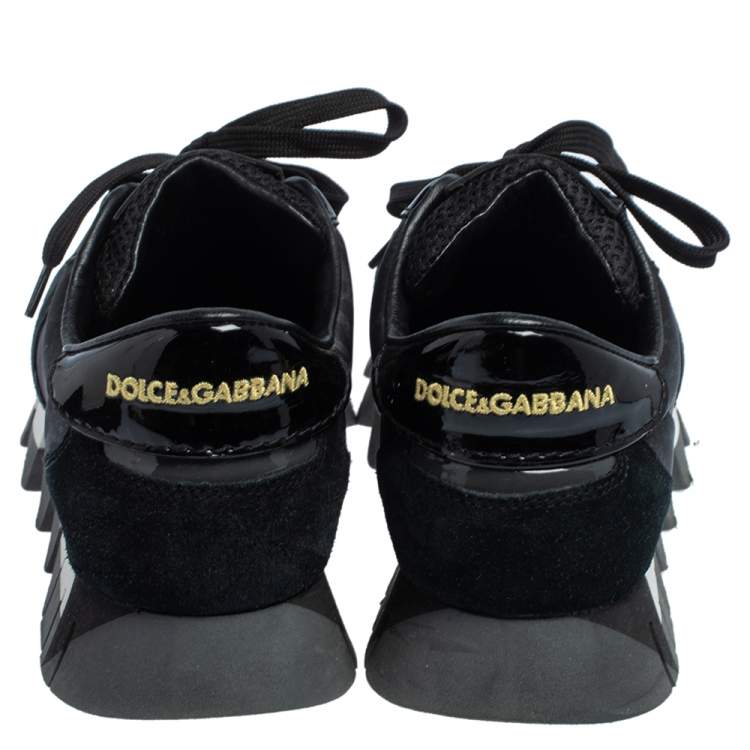 Pre Owned Dolce & Gabbana Black Suede And Leopard Print Nylon Low Top Sneakers Size 37