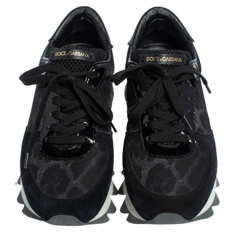 Pre Owned Dolce & Gabbana Black Suede And Leopard Print Nylon Low Top Sneakers Size 37