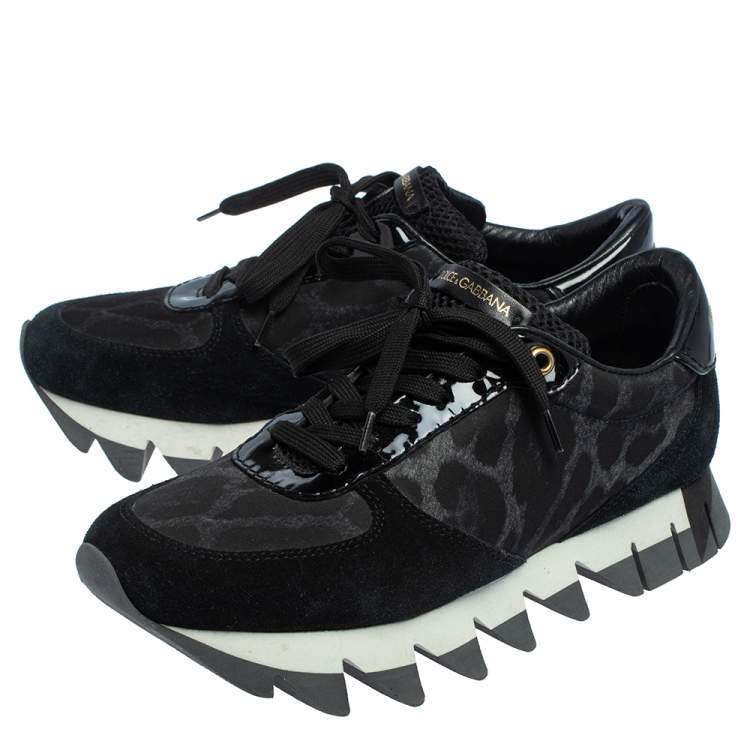 Pre Owned Dolce & Gabbana Black Suede And Leopard Print Nylon Low Top Sneakers Size 37