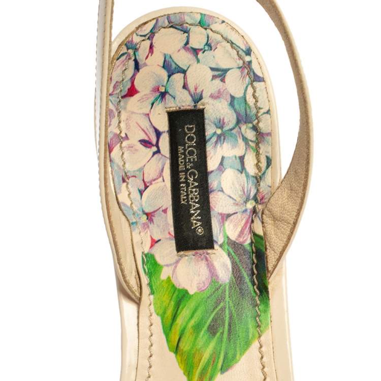 Pre Owned Dolce & Gabbana Multicolor Floral Print Patent Leather Crystal-Embellished Ankle-Strap Flats Size 40