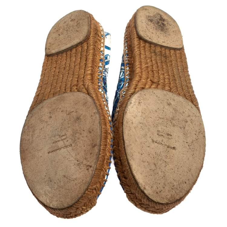 Pre Owned Dolce & Gabbana Blue/White Printed Brocade Fabric Espadrilles Size 39