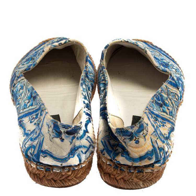 Pre Owned Dolce & Gabbana Blue/White Printed Brocade Fabric Espadrilles Size 39