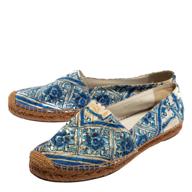 Pre Owned Dolce & Gabbana Blue/White Printed Brocade Fabric Espadrilles Size 39