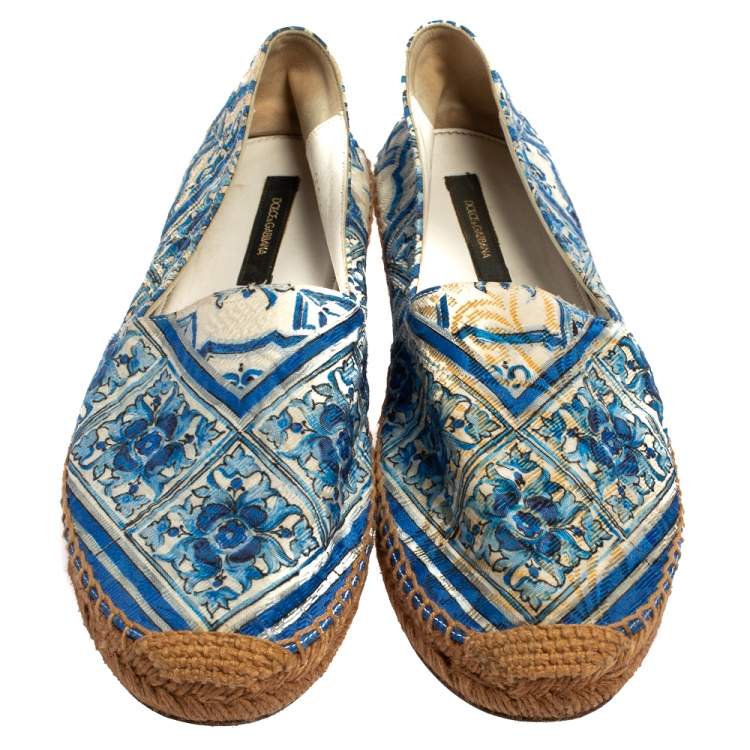 Pre Owned Dolce & Gabbana Blue/White Printed Brocade Fabric Espadrilles Size 39