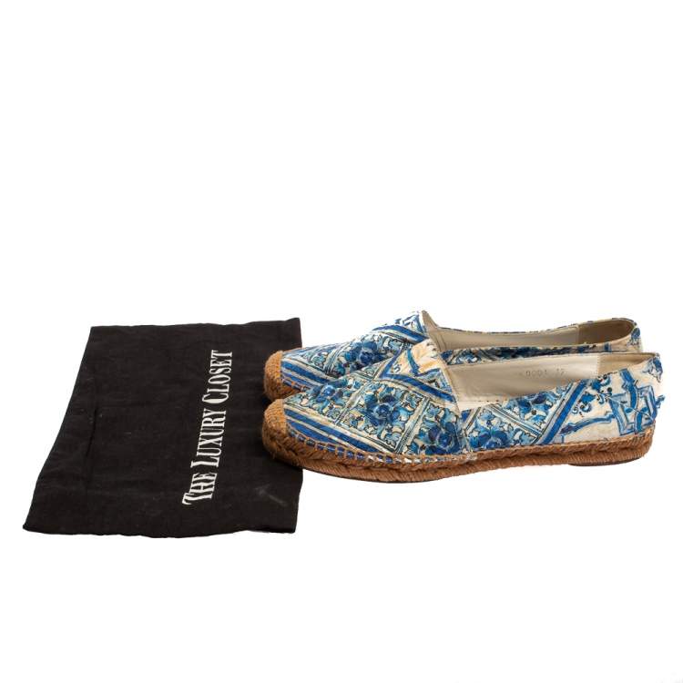 Pre Owned Dolce & Gabbana Blue/White Printed Brocade Fabric Espadrilles Size 39
