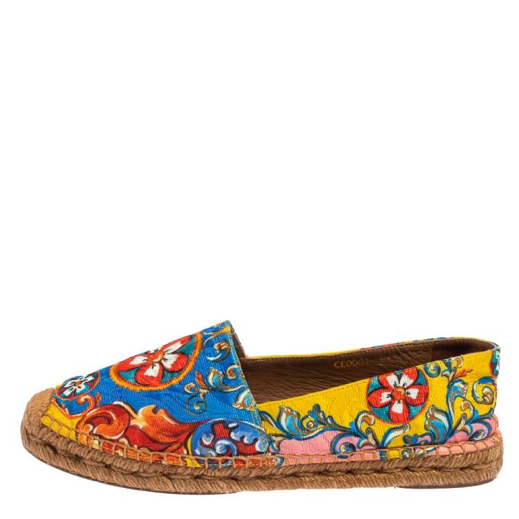 Pre Owned Dolce & Gabbana Multicolor Floral Print Brocade Fabric Espadrilles Size 39