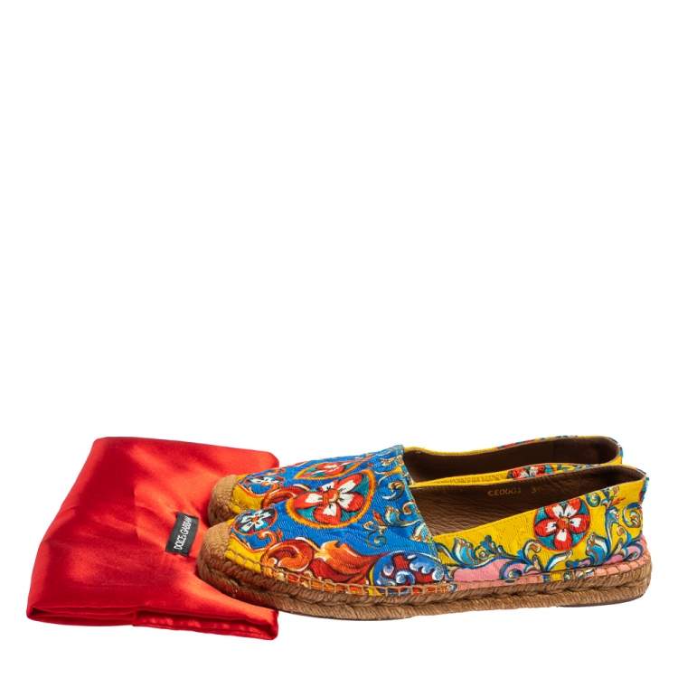 Pre Owned Dolce & Gabbana Multicolor Floral Print Brocade Fabric Espadrilles Size 39