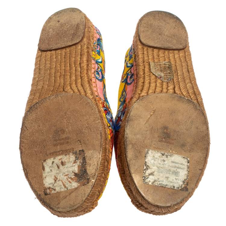 Pre Owned Dolce & Gabbana Multicolor Floral Print Brocade Fabric Espadrilles Size 39