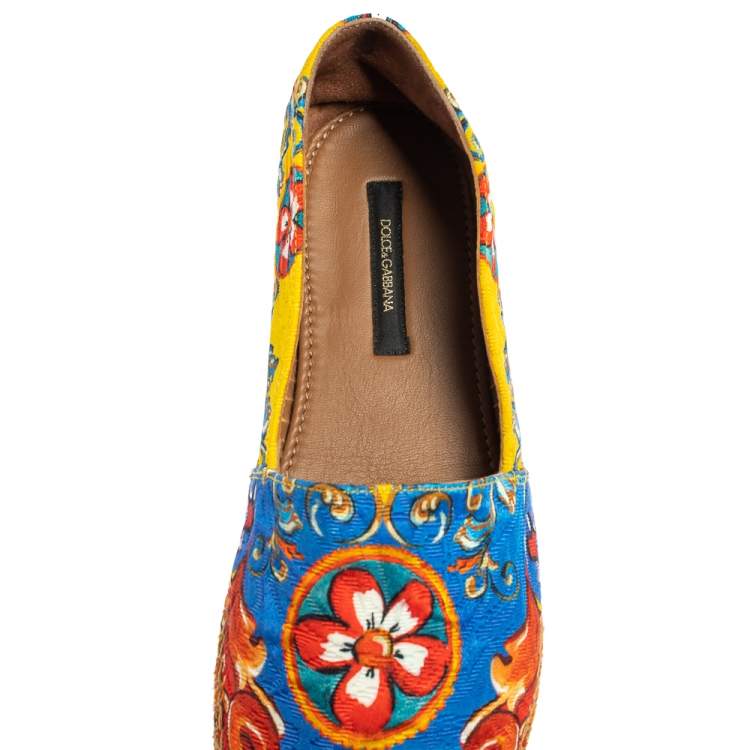 Pre Owned Dolce & Gabbana Multicolor Floral Print Brocade Fabric Espadrilles Size 39