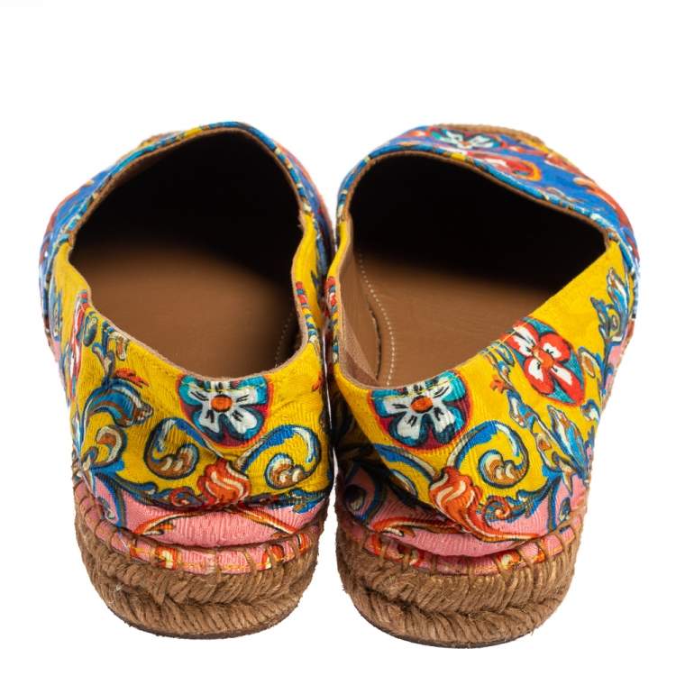 Pre Owned Dolce & Gabbana Multicolor Floral Print Brocade Fabric Espadrilles Size 39
