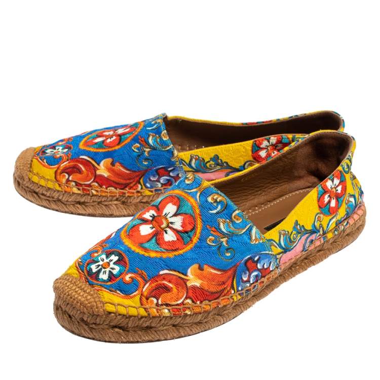 Pre Owned Dolce & Gabbana Multicolor Floral Print Brocade Fabric Espadrilles Size 39