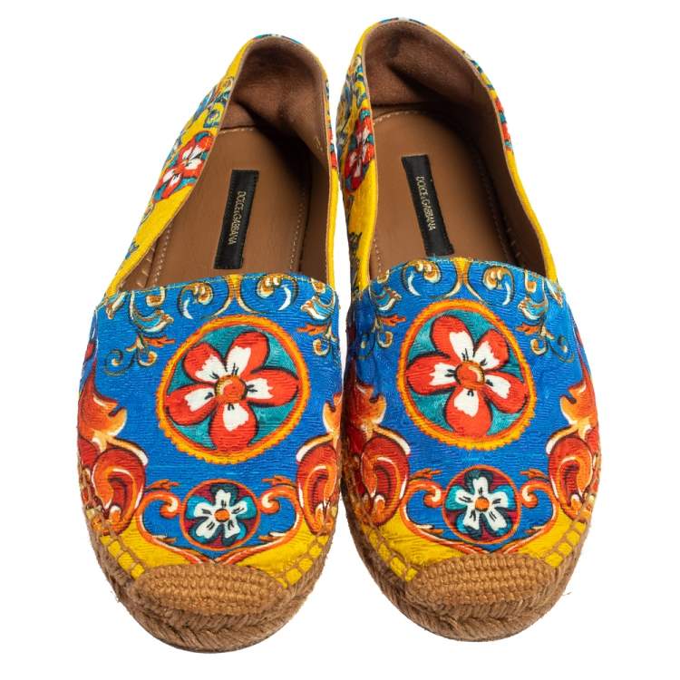 Pre Owned Dolce & Gabbana Multicolor Floral Print Brocade Fabric Espadrilles Size 39