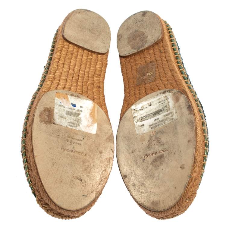 Pre Owned Dolce & Gabbana Green Sequin Flat Espadrilles Size 37