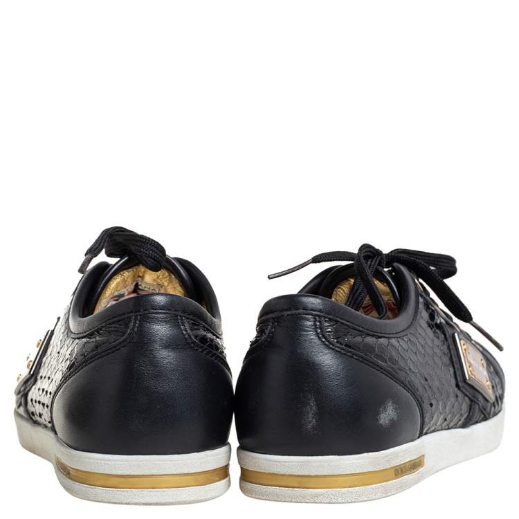Pre Owned Dolce & Gabbana Black Python And Leather Low Top Sneakers Size 38