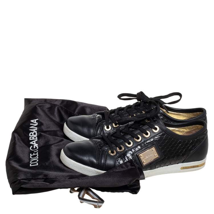 Pre Owned Dolce & Gabbana Black Python And Leather Low Top Sneakers Size 38