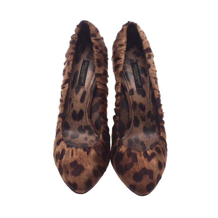 Pre Owned Dolce & Gabbana Leopard Print Scrunched Satin Pumps Size 37.5