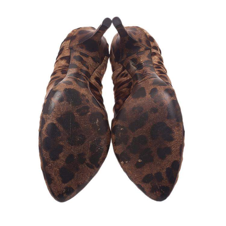Pre Owned Dolce & Gabbana Leopard Print Scrunched Satin Pumps Size 37.5