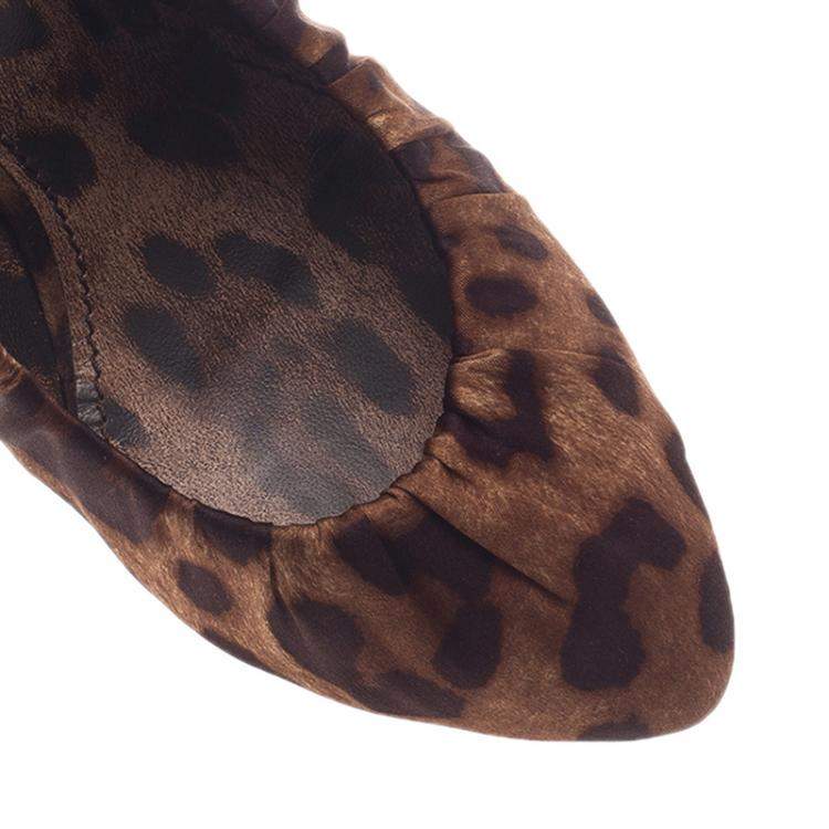 Pre Owned Dolce & Gabbana Leopard Print Scrunched Satin Pumps Size 37.5
