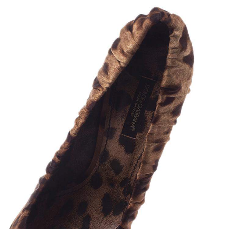 Pre Owned Dolce & Gabbana Leopard Print Scrunched Satin Pumps Size 37.5