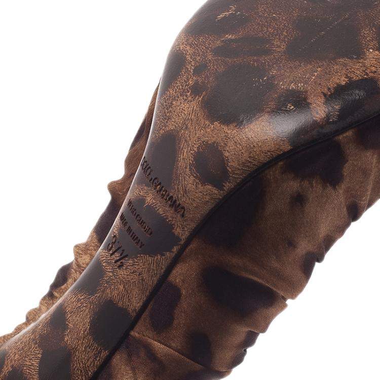 Pre Owned Dolce & Gabbana Leopard Print Scrunched Satin Pumps Size 37.5