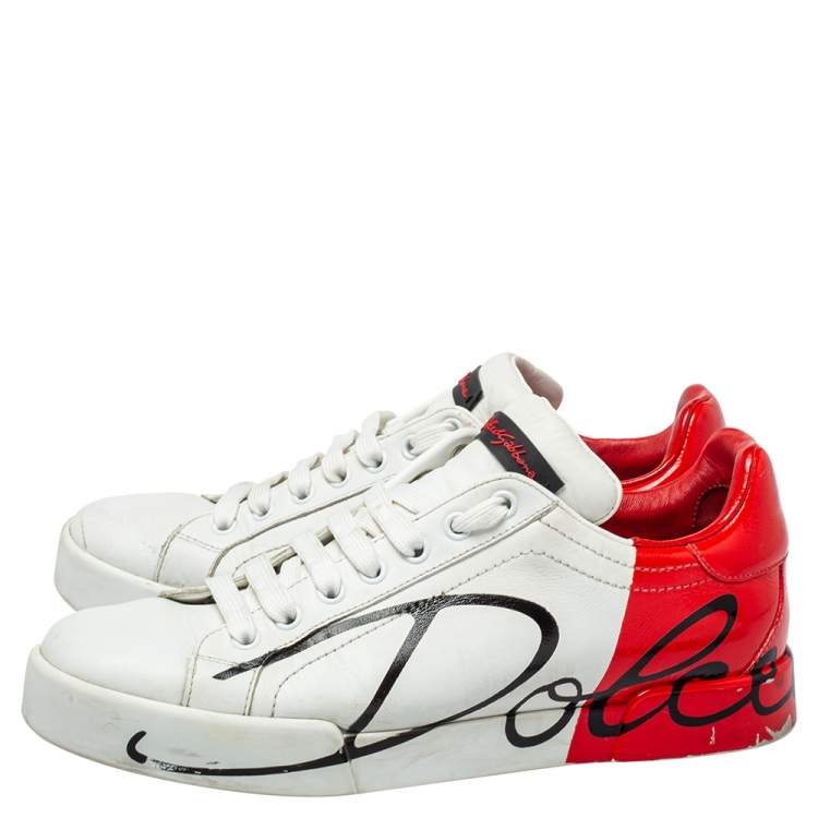 مملوكة مسبقًا Dolce & Gabbana White/Red Leather Logo Painted Sneakers Size 39