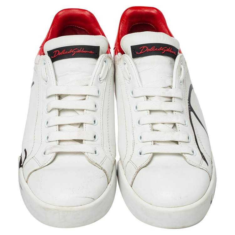 مملوكة مسبقًا Dolce & Gabbana White/Red Leather Logo Painted Sneakers Size 39