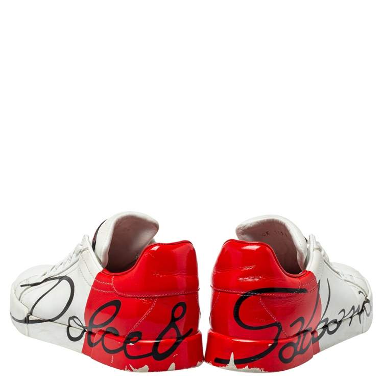 مملوكة مسبقًا Dolce & Gabbana White/Red Leather Logo Painted Sneakers Size 39