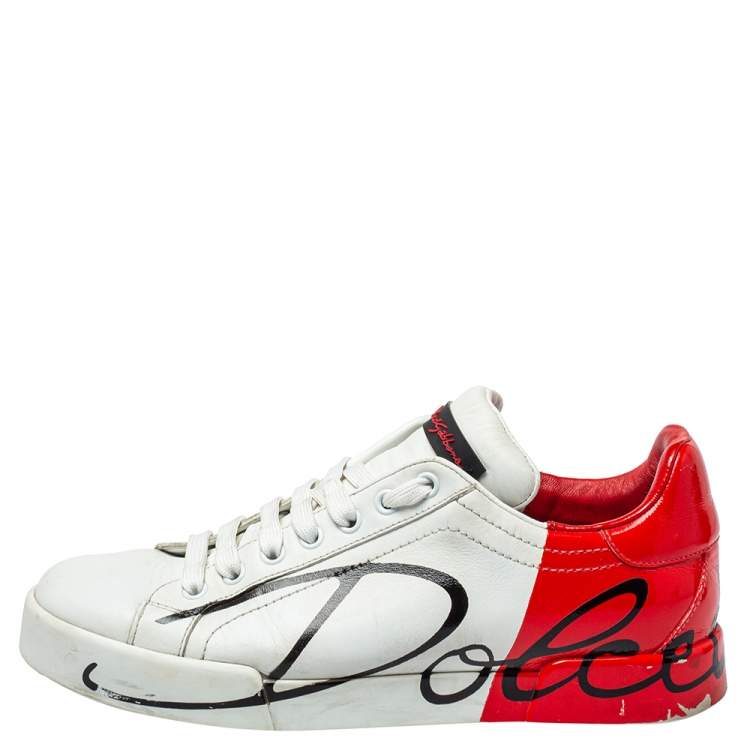 Dolce & Gabbana White/Red Leather Logo Painted Sneakers Size 39 Dolce &  Gabbana | TLC