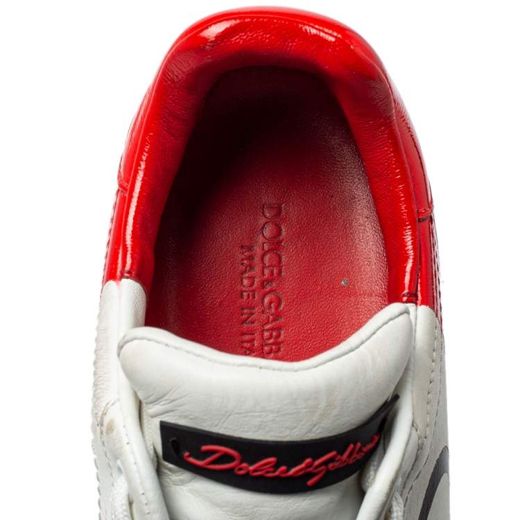 مملوكة مسبقًا Dolce & Gabbana White/Red Leather Logo Painted Sneakers Size 39