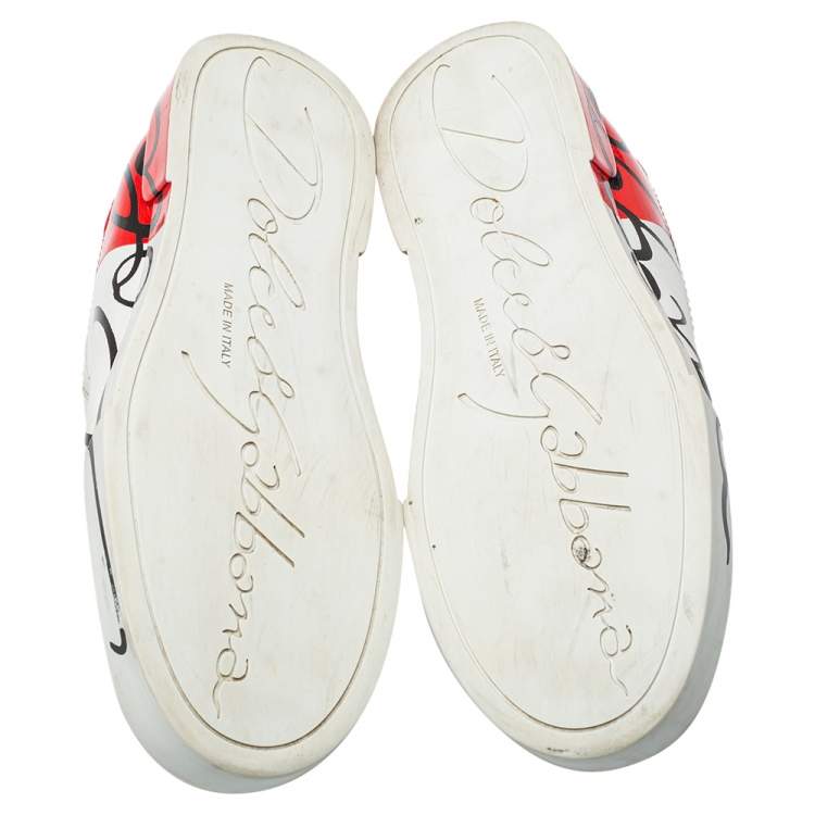 مملوكة مسبقًا Dolce & Gabbana White/Red Leather Logo Painted Sneakers Size 39
