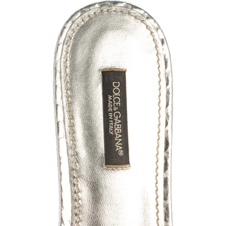 Pre Owned Dolce & Gabbana Silver Sequins Patent Leather Crystal Embellished Slides Sandals Size 38